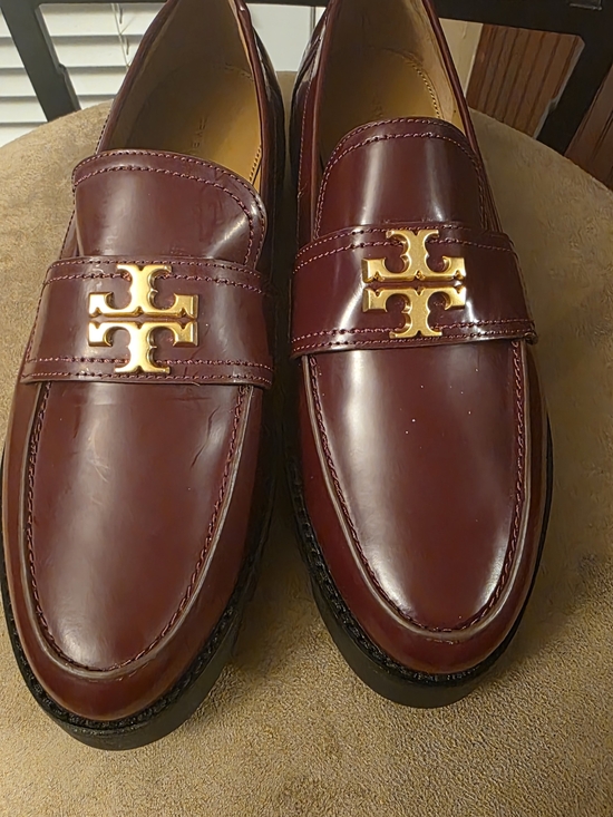 Tory Burch Shoes - Tory Burch Burgundy Leather Loafers with Gold Logo